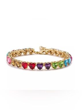 On 34th Gold-Tone Heart Stone Flex Tennis Bracelet